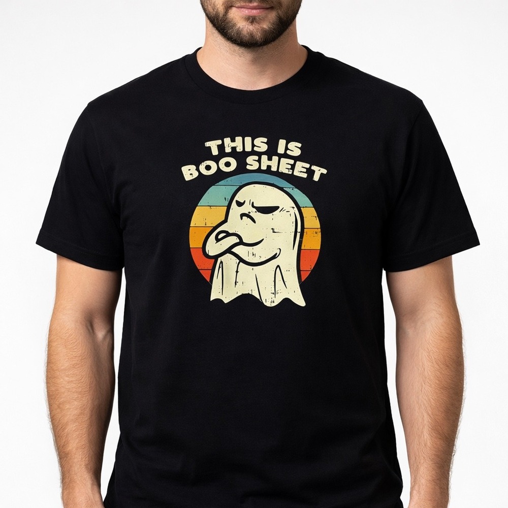 Gildan This Is Boo Sheet Heavy Cotton Black‎ T Shirt Ghost Retro Size L